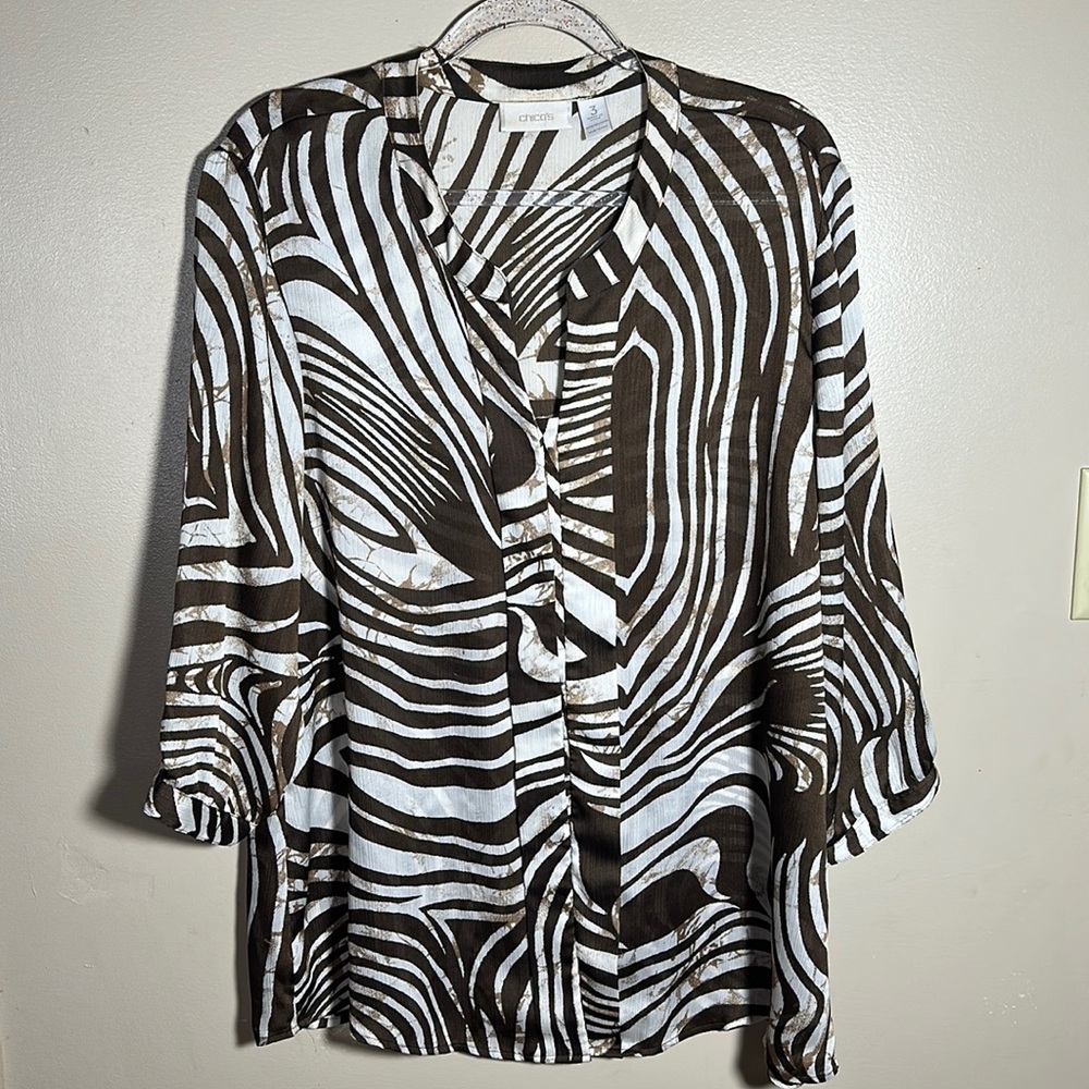 Chicos Brown Tan Printed Top | 3‎